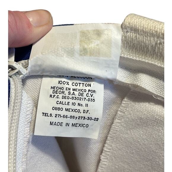 Vintage Poco Loco Club Cancun Mexico Canvas Zippered Tote Bag Blue White Parrot - Picture 12 of 13